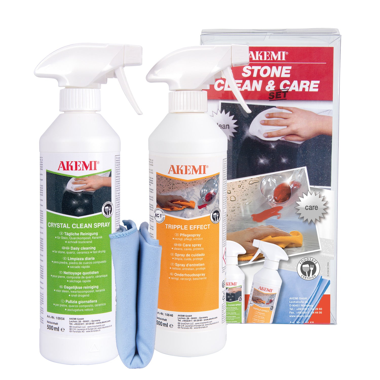 Akemi Onderhoudsset voor natuursteen met Crystal Clean en Triple Effect