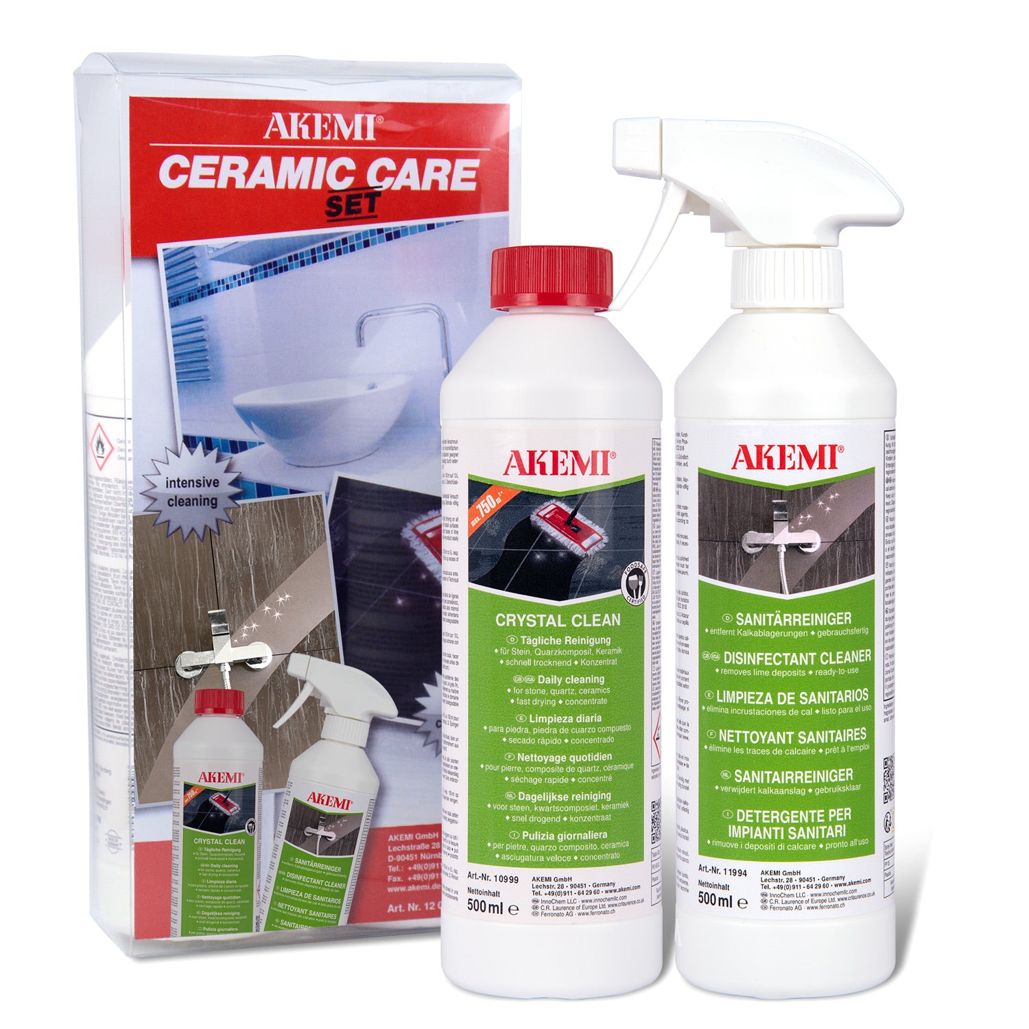 Akemi Onderhoudsset voor badkamers met Crystal Clean en Sanitairreiniger