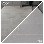 Voor-en-na resultaat Akemi Acid Cleaner: cementsluier en kalkaanslag verwijderd van tegelvloer