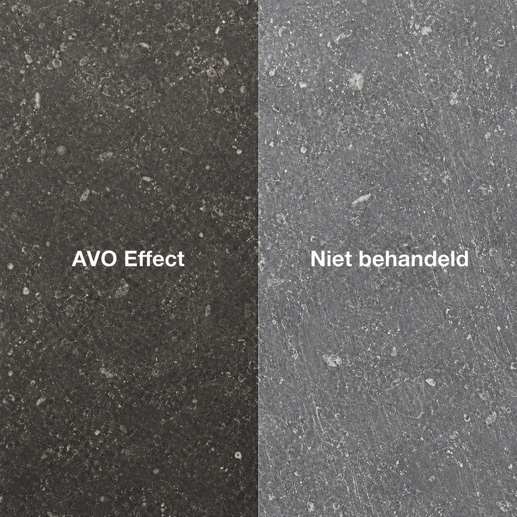 Avo Hardsteen Kleurverdieper effect op hardsteen, behandeld versus onbehandeld