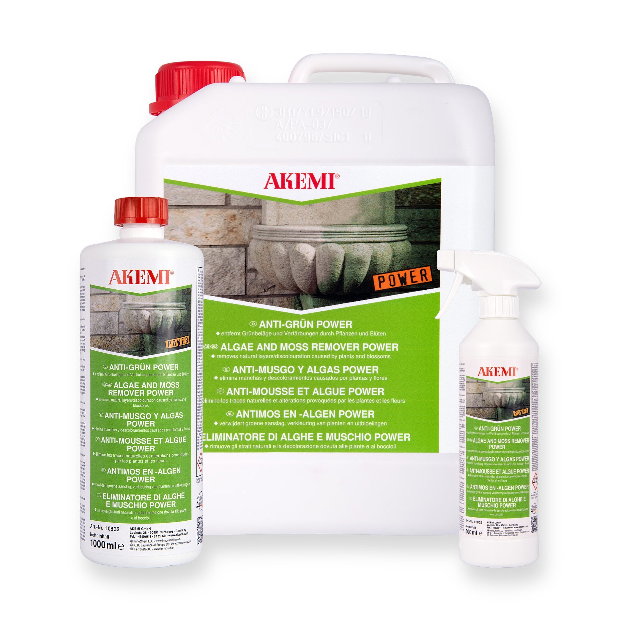 Akemi Anti-Mos en Algen Power tegen groene aanslag op natuursteen en terras, verkrijgbaar als spray 500 ml, 1 liter en 5 liter