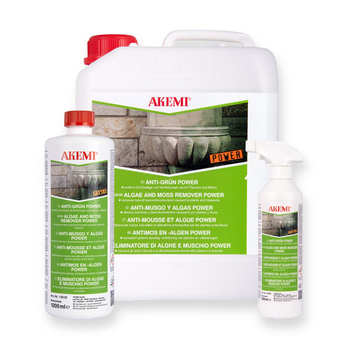 Akemi Anti-Mos en Algen Power tegen groene aanslag op natuursteen en terras, verkrijgbaar als spray 500 ml, 1 liter en 5 liter