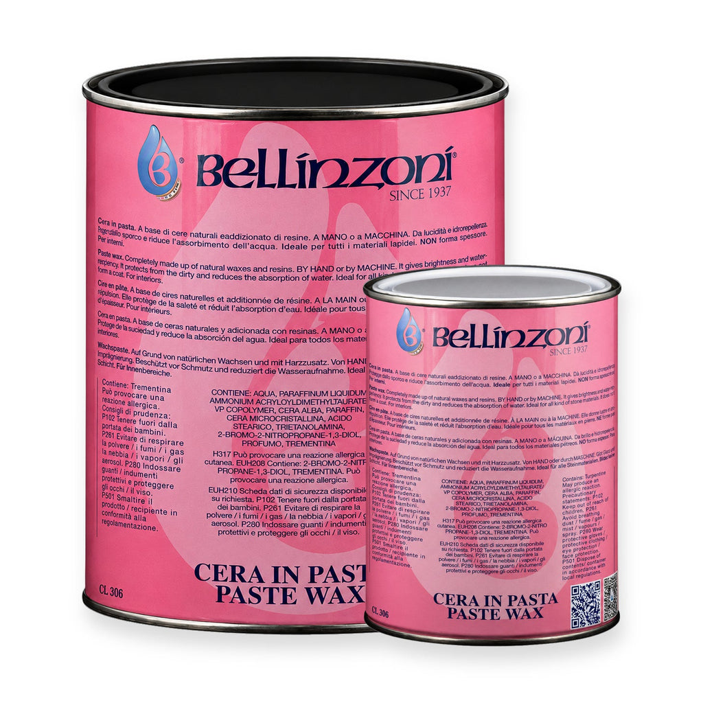 Bellinzoni Was Cera in Pasta beschermende was voor natuursteen, marmer en graniet, zwarte en transparante variant in 250 ml en 750 ml