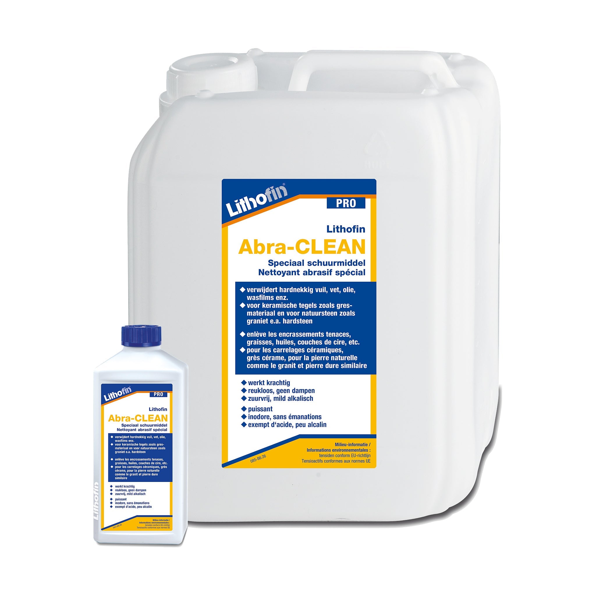 Lithofin Abra-Clean speciaal schuurmiddel voor natuursteen, verkrijgbaar in 500 ml en 5 liter