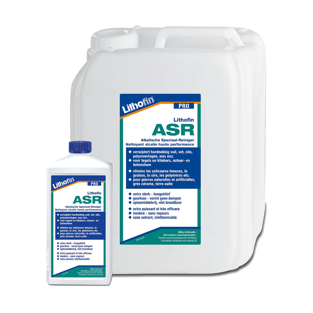 Lithofin ASR alkalische specialreiniger voor natuursteen, verkrijgbaar in 1 liter en 5 liter