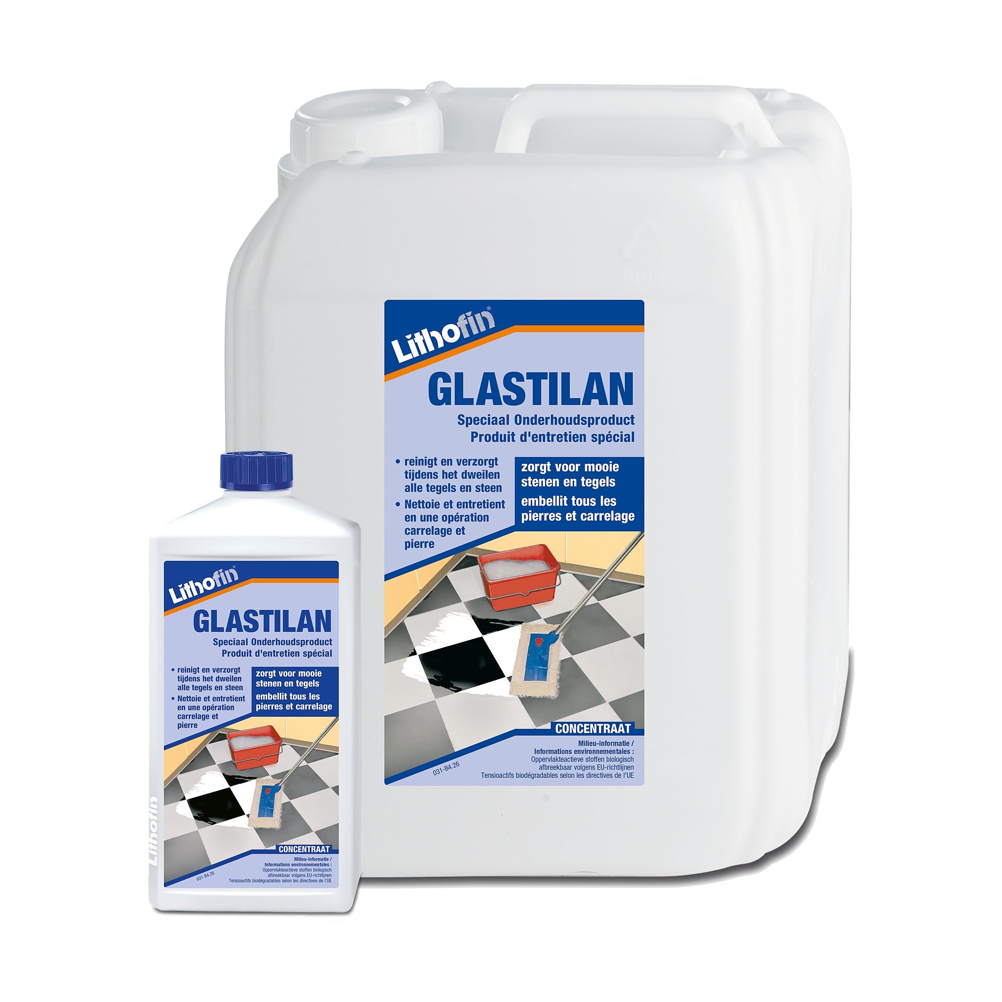 Lithofin Glastilan onderhoudsproduct voor tegels en natuursteen, verkrijgbaar in 1 liter en 5 liter
