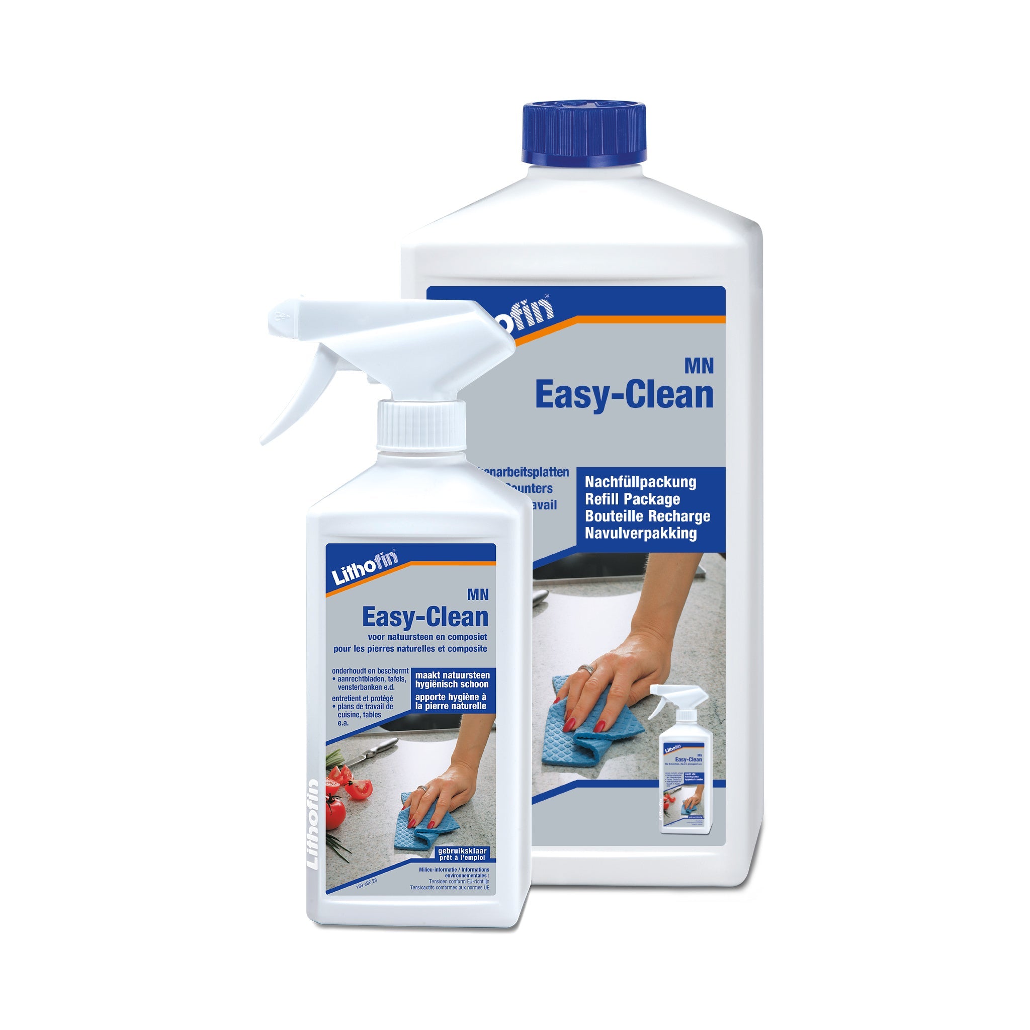 Lithofin MN Easy-Clean dagelijkse reiniger voor natuursteen en composiet, verkrijgbaar als spray 500 ml en navulling 1 liter