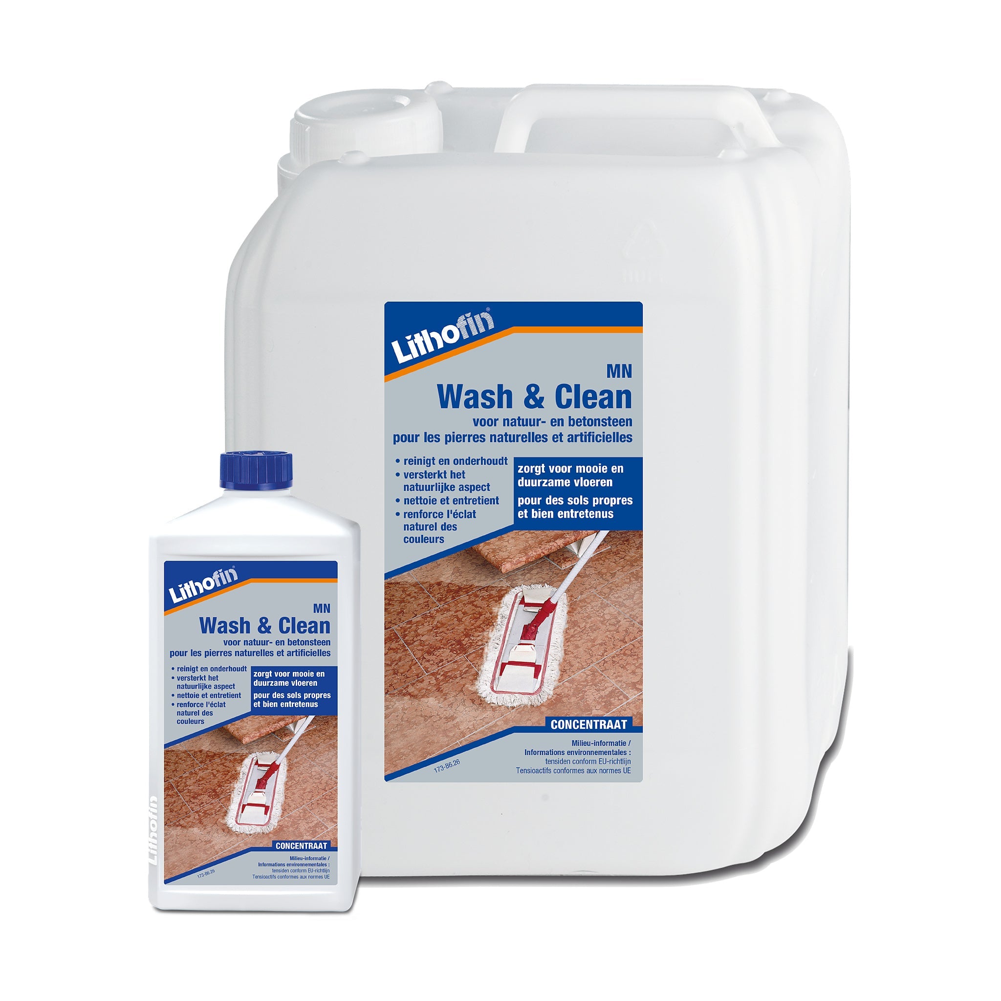 Lithofin MN Wash & Clean onderhoudsreiniger voor natuursteen vloeren, verkrijgbaar in 1 liter en 5 liter
