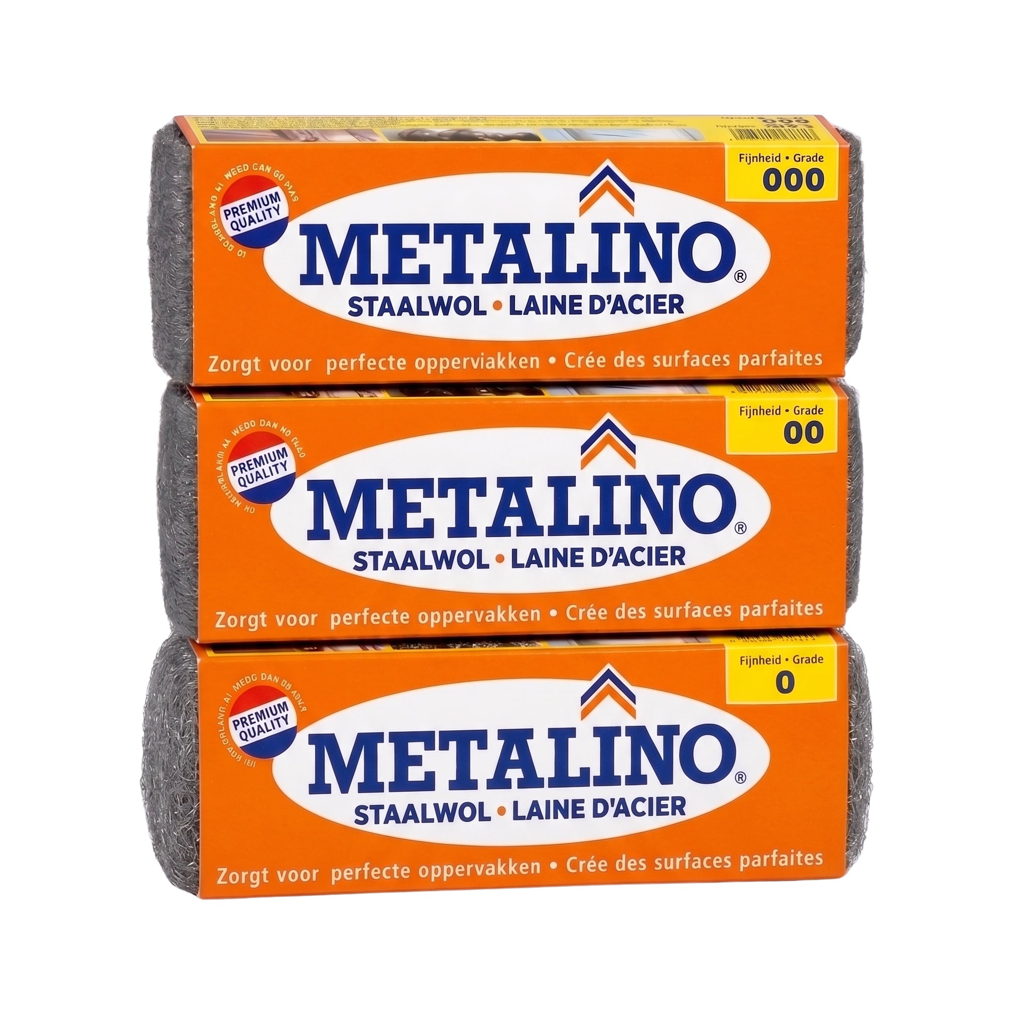 Metalino staalwol set met korrel 0, 00 en 000 voor het reinigen en polijsten van natuursteen