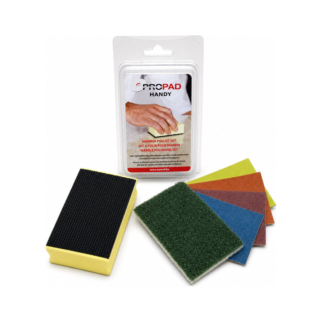 CleanStone Handpolijst Kit met handpad en schuurpads voor het polijsten van marmer en natuursteen